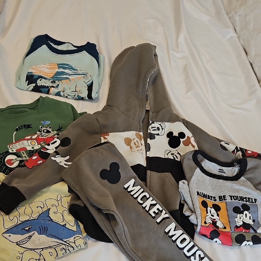 Mickey Mouse Kids Hoodie & Jogger Set - Green And 3 Shirts 4t